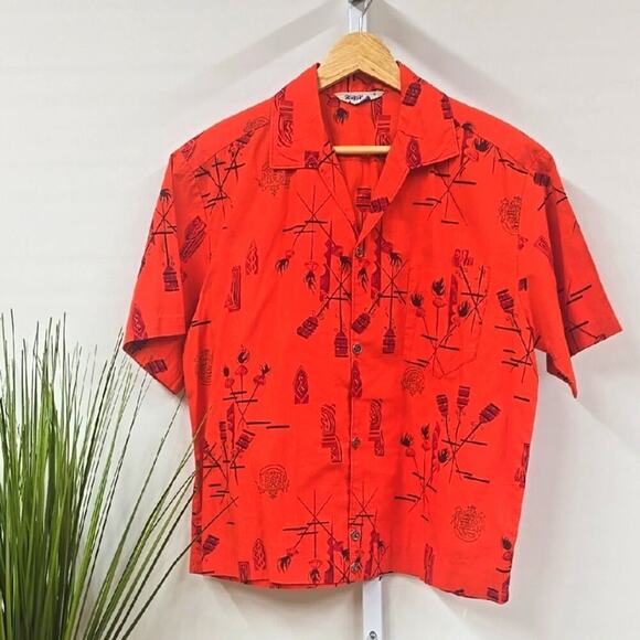 Vintage Other - Vintage Orange Casual Button Down Shirt with Luau Tikis